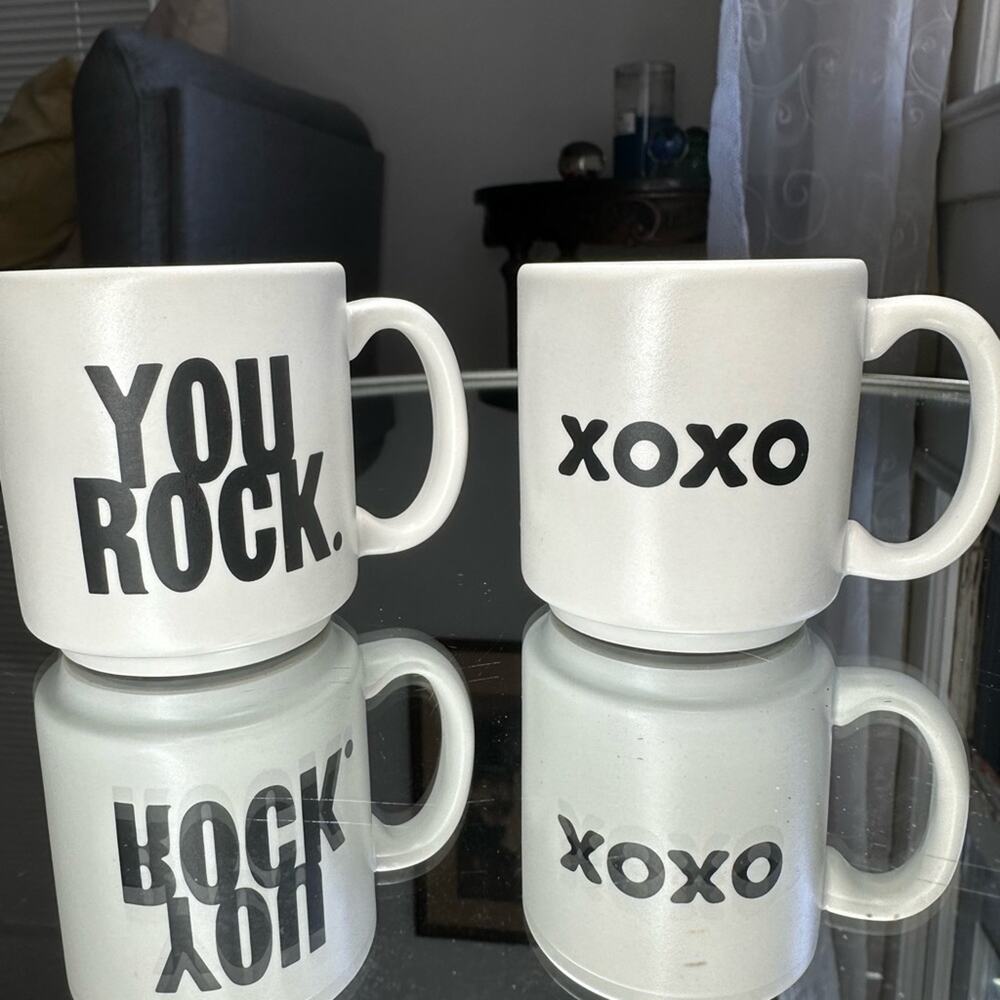 Set of 2 quotable, quotes, espresso mugs, you rock and hugs and kisses